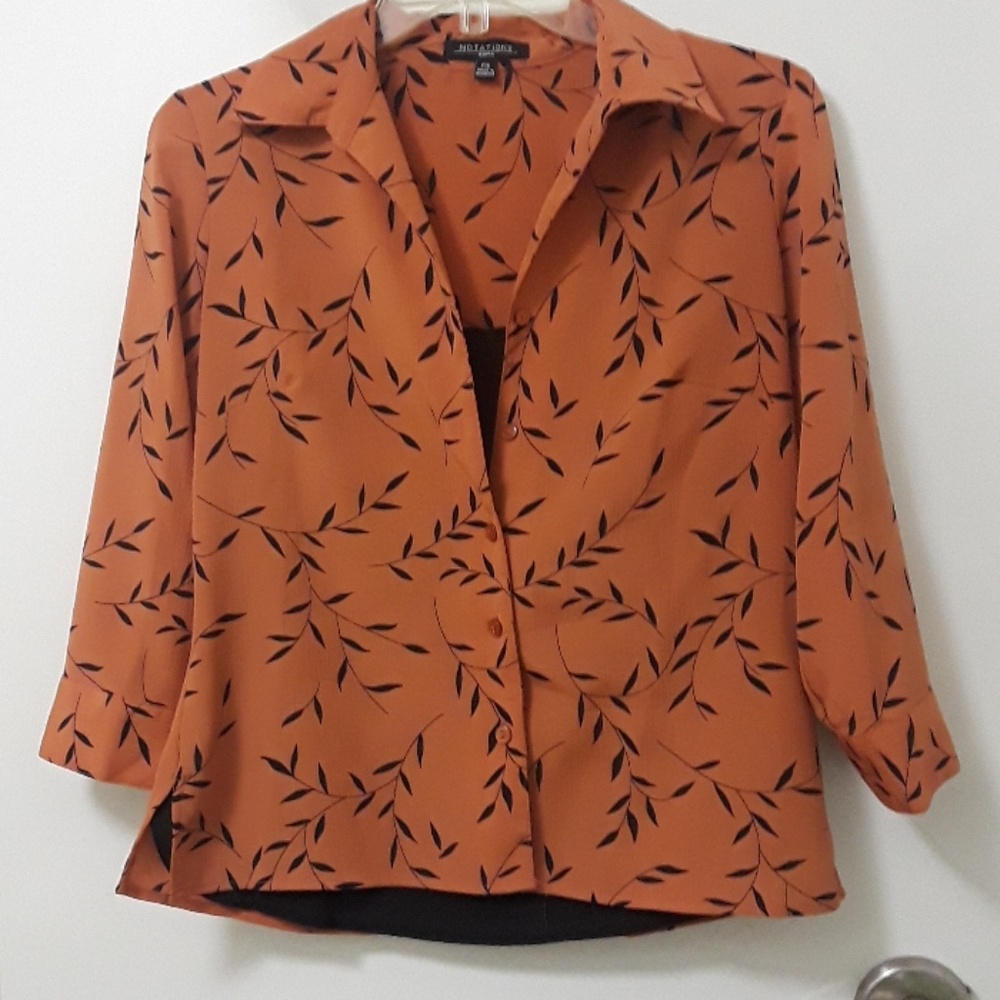 Women's Notations Top Blouse with attached Tank top Orange Black Size PS